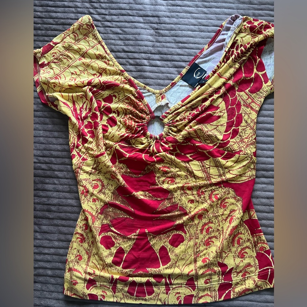 JUST CAVALLI  Red and Yellow Short Sleeve Top